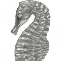 Hippocampe à poser, décoration mer en métal, sculpture maritime argent, couleurs naturelles H22cm