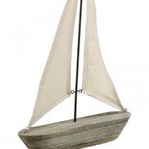 Voilier, bateau en bois, décoration maritime shabby chic couleurs naturelles, blanc H37cm L24cm