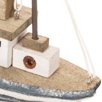 Article Bateau décoratif en bois sur socle métallisé, 20 cm