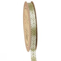 Article Ruban cadeau ruban de soie feuilles beige vert 10mm 20m