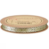 Article Ruban cadeau ruban de soie feuilles beige vert 10mm 20m