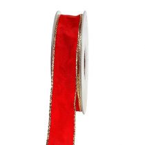 Article Ruban de soie rouge avec bordure dorée 25 mm 25 m