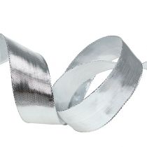 Article Ruban cadeau argent avec bord en fil de fer 40mm 25m
