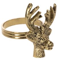 Article Lot de 4 ronds de serviette en métal doré avec tête de cerf, diamètre 6 cm