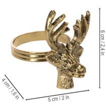 Article Lot de 4 ronds de serviette en métal doré avec tête de cerf, diamètre 6 cm