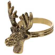 Article Lot de 4 ronds de serviette en métal doré avec tête de cerf, diamètre 6 cm