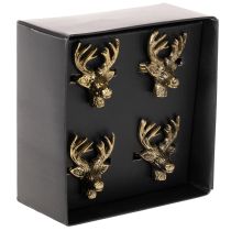 Article Lot de 4 ronds de serviette en métal doré avec tête de cerf, diamètre 6 cm