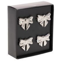 Article Rond de serviette nœud, métal argenté brillant, 5 cm, lot de 4
