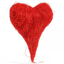 Article Coeurs en sisal rouge, décoration pour mariage, fibres de sisal naturel, Saint Valentin H7,5-9cm 16 pcs