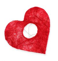 Coeur porte-fleurs en sisal 10 cm rouge 12 p.