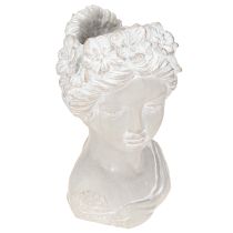 Article Sculpture buste féminin en pierre moulée, jardinière grise antique 15×14×25cm