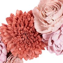 Article Couronne suspendue avec fleurs roses en bois de Sola - Décoration intérieure 25 cm