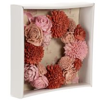 Article Couronne suspendue avec fleurs roses en bois de Sola - Décoration intérieure 25 cm