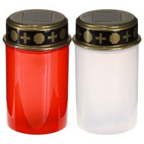 Article Lampes solaires funéraires LED en rouge blanc or Ø6,5cm H12cm