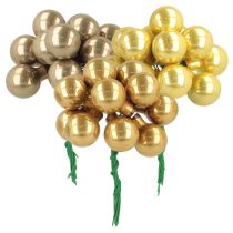 Article Boules de Noël miniatures sur fil 20 mm en plastique couleurs cuivre, orange et or – Lot de 140