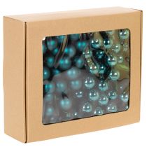 Article Boules de Noël miniatures en verre 20mm bleu opale brillant et mat avec fil 140 pièces