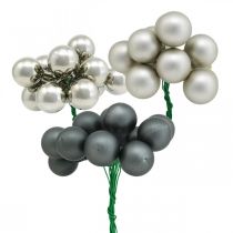 Article Mini boules de Noël anthracite, baies miroir argent Ø20mm 140 pièces