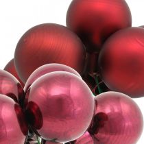 Mini boule de Noël miroir baies rouges, roses Ø40mm 32pcs