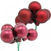 Mini boule de Noël miroir baies rouges, roses Ø40mm 32pcs