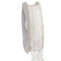 Article Ruban décoratif en coton motif dentelle en rouleau 25 mm x 10 m blanc