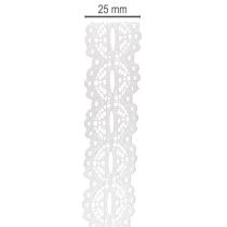 Article Ruban décoratif en coton motif dentelle en rouleau 25 mm x 10 m blanc