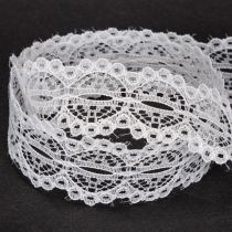 Article Ruban décoratif en coton motif dentelle en rouleau 25 mm x 10 m blanc