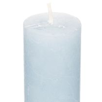 Article Lot de 4 bougies chandelles bleu clair en cire 34 x 240 mm