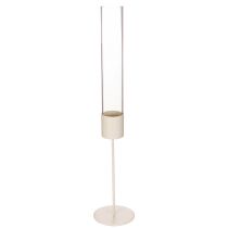 Article Photophore avec cylindre en verre et base en métal 50 cm taupe