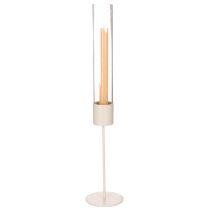 Article Photophore avec cylindre en verre et base en métal 50 cm taupe