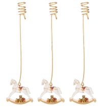 Article Porte-bougies de sapin de Noël cheval à bascule en métal et plastique 20 cm or 3 pièces