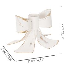 Article Chandelier Bougeoir Métal Blanc Nœud Vintage 12 cm
