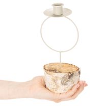 Article Chandelier en bois de bouleau avec anneau en métal blanc 20 cm