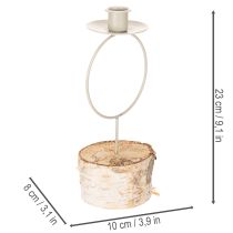 Article Chandelier en bois de bouleau avec anneau en métal blanc 20 cm