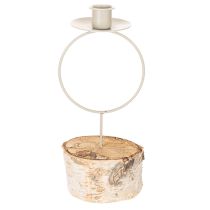 Article Chandelier en bois de bouleau avec anneau en métal blanc 20 cm