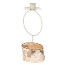 Article Chandelier en bois de bouleau avec anneau en métal blanc 20 cm