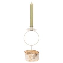 Article Chandelier en bois de bouleau avec anneau en métal blanc 20 cm