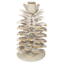 Article Chandelier Cône de Pin en Céramique pour Bougies Droites 17 cm Blanc et Doré