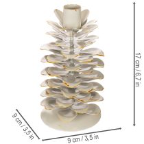 Article Chandelier en céramique motif pomme de pin blanc et doré 17 cm