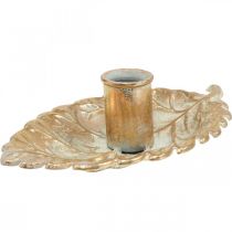 Bougeoir Assiette Feuillage Doré 16.5x10.5x5cm