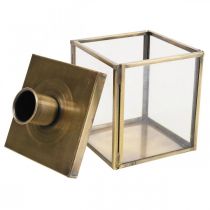 Bougeoir métal art verre vintage cube laiton 7.5cm