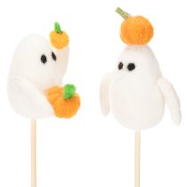 Article Figurines fantômes sur bâton en bois 54 cm décoration Halloween - Lot de 8