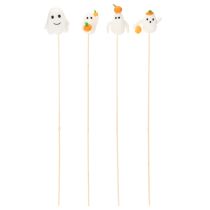 Article Figurines fantômes sur bâton en bois 54 cm décoration Halloween - Lot de 8