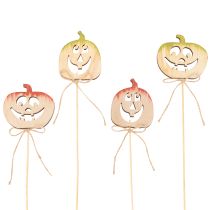 Article Lot de 12 piques décoratives citrouille en bois Halloween 31 cm