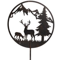 Article Décoration extérieure en métal - Motif cerfs et sapin - 100 cm