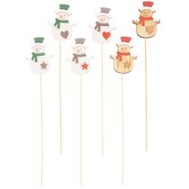 Article Lot de 12 piques en bois avec motif bonhomme de neige pour décorations florales, 31 cm