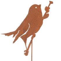 Article Figurine Décorative en Métal Rouillé - Oiseau sur Tige 52 cm