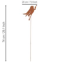 Article Figurine Décorative en Métal Rouillé - Oiseau sur Tige 52 cm
