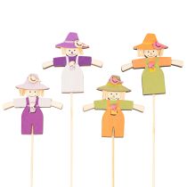 Article Figures épouvantails en bois sur pique 30cm assorties 12 pièces