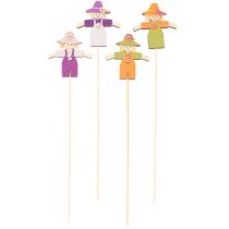 Article Figures épouvantails en bois sur pique 30cm assorties 12 pièces