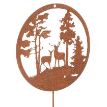 Article Lot de 2 piquets décoratifs en métal rouillé avec motif cerfs - Hauteur 53 cm